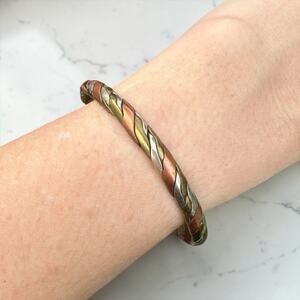 Copper Brass Silver Cuff Bracelet Mixed Metal Mens Unisex Twisted Braided Vtg